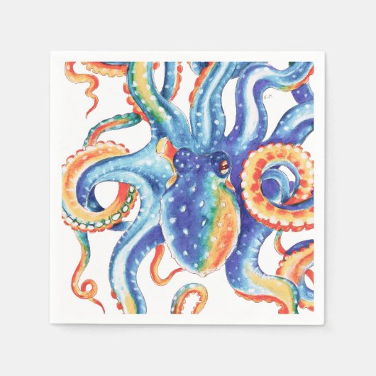 Farbiger Oktopus Wasserfarben Kunst, Dichtung und Serviette (Vorderseite)