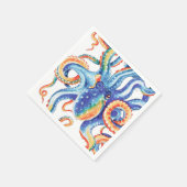 Farbiger Oktopus Wasserfarben Kunst, Dichtung und Serviette (Ecke)