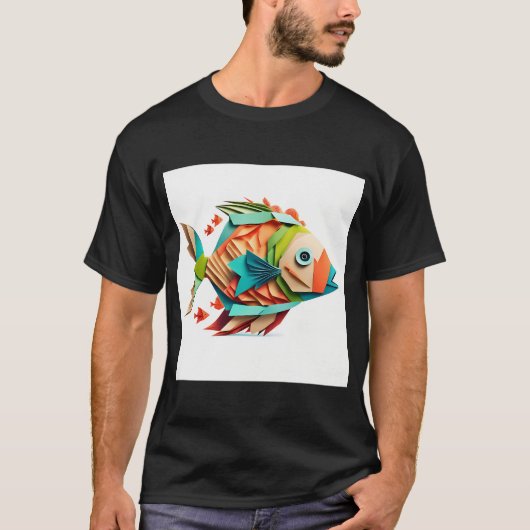 Farbiger Origami-Fisch T-Shirt (Vorderseite)
