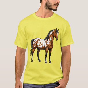 Farbiger Paint Horse steht auf grasbewachsenem Fel T-Shirt