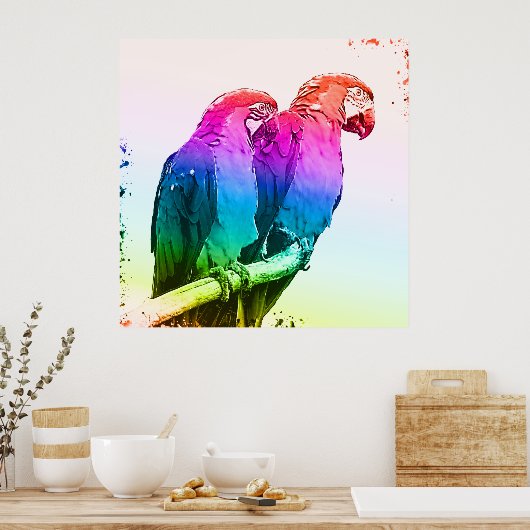 Farbiger Papagei Couple Poster (Küche)