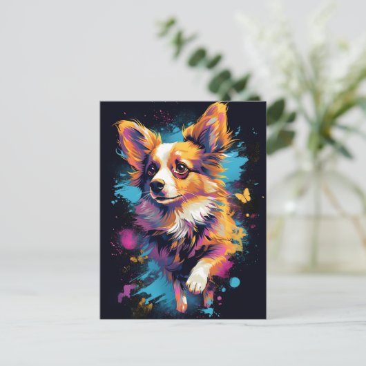 Farbiger Papillon Hund Postkarte (Stehend Vorderseite)