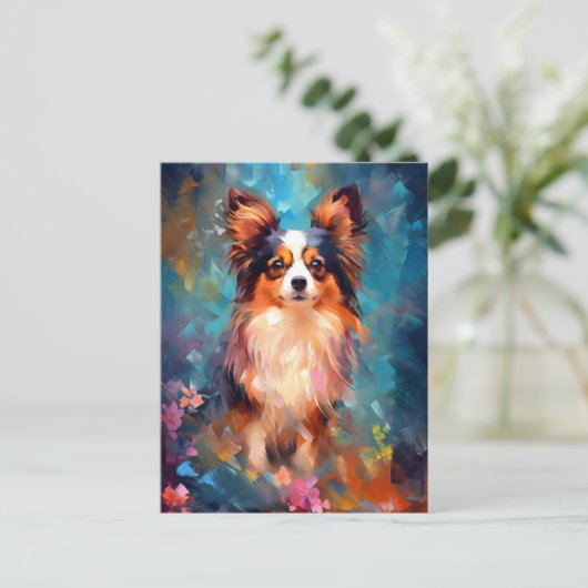 Farbiger Papillon Hund Postkarte (Stehend Vorderseite)