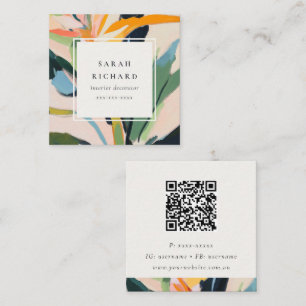 Farbiger Paradiesvogel Gemalte Florale QR-Code Quadratische Visitenkarte