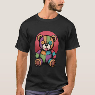 Farbiger Patchwork-Teddybär mit Knopfaugen T-Shirt