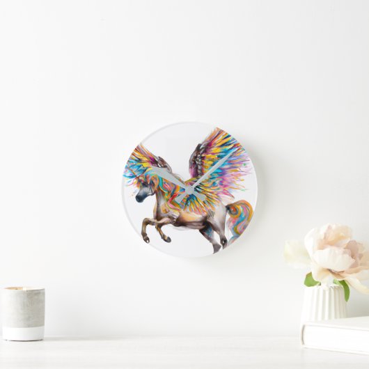 Farbiger Pegasus Runde Wanduhr (Zuhause)