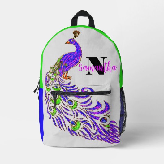 Farbiger Personalisierter Peacock-Rucksack, Bedruckter Rucksack (Vorderseite)