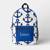 Farbiger personalisierter Rucksack, blaue Anker Bedruckter Rucksack (Vorderseite)