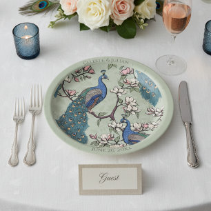 Farbiger Pfau Salbei Grün Pappteller