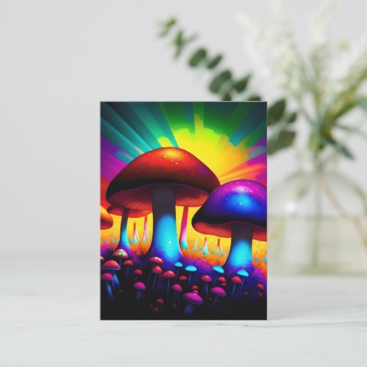 Farbiger Pilzwald Postkarte (Stehend Vorderseite)