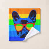 Farbiger Pop Art French Bulldog Badhandtuch Set (Waschlappen)