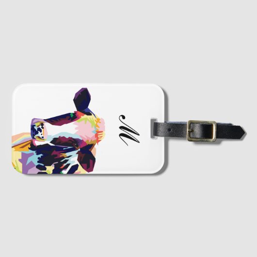 Farbiger Pop Art Kuh Mit Monogramm Gepäckanhänger (Vorderseite (Horizontal))