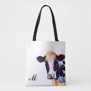 Farbiger Pop Art Kuh Mit Monogramm Tasche