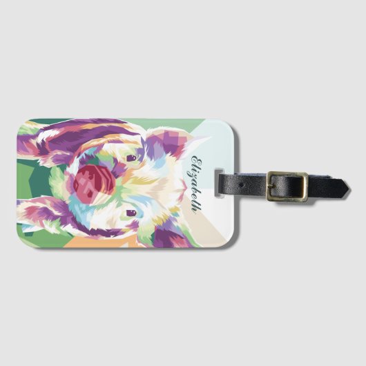 Farbiger Pop Art Pig Personalisiert Gepäckstück Gepäckanhänger (Vorderseite (Horizontal))