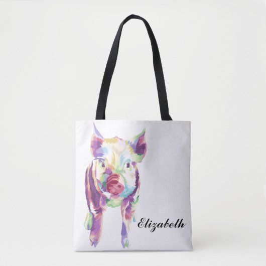 Farbiger Pop Art Pig Personalisierte Totasche Tasche (Vorderseite)
