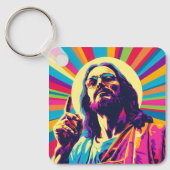 Farbiger Pop Kunst Cool Jesus Schlüsselanhänger (Vorderseite)