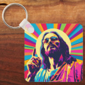 Farbiger Pop Kunst Cool Jesus Schlüsselanhänger (Vorderseite)