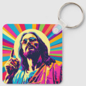 Farbiger Pop Kunst Cool Jesus Schlüsselanhänger (Rückseite)