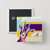 Farbiger Pop Kunst Ziege Mit Monogramm Button (Vorne & Hinten)
