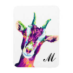 Farbiger Pop Kunst Ziege Mit Monogramm Magnet