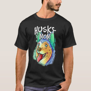 Farbiger Pop Portrait Husky Dog Mama Muttertag m T-Shirt