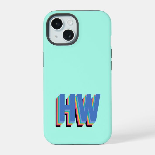 Farbiger Preppy-Name iPhone 15 Hülle (Rückseite)