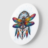 Farbiger psychedelischer Libellen-Traumfänger Boho Große Wanduhr (Winkel)