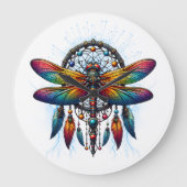 Farbiger psychedelischer Libellen-Traumfänger Boho Große Wanduhr (Vorderseite)