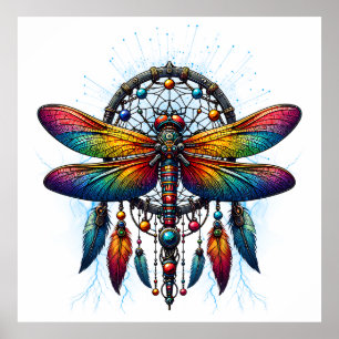 Farbiger psychedelischer Libellen-Traumfänger Boho Poster