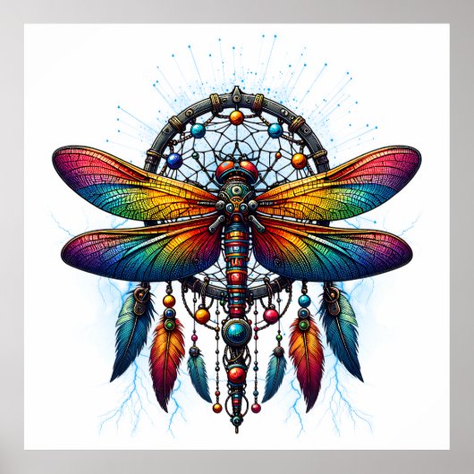 Farbiger psychedelischer Libellen-Traumfänger Boho Poster (Vorne)