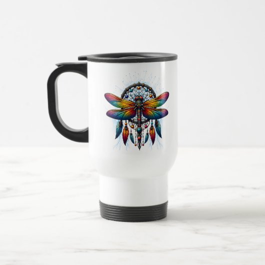 Farbiger psychedelischer Libellen-Traumfänger Boho Reisebecher (Links)