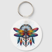Farbiger psychedelischer Libellen-Traumfänger Boho Schlüsselanhänger (Vorderseite)