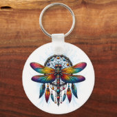 Farbiger psychedelischer Libellen-Traumfänger Boho Schlüsselanhänger (Vorderseite)
