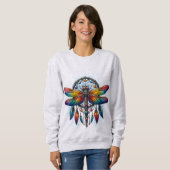 Farbiger psychedelischer Libellen-Traumfänger Boho Sweatshirt (Vorne ganz)