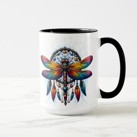 Farbiger psychedelischer Libellen-Traumfänger Boho Tasse (Rechts)