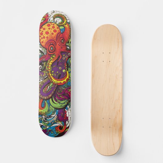 Farbiger psychedelischer Oktopus Skateboard (Vorderseite)