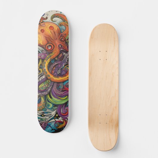Farbiger psychedelischer Oktopus Skateboard (Vorderseite)