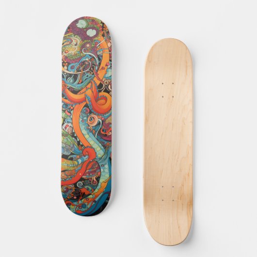 Farbiger psychedelischer Oktopus Skateboard (Vorderseite)