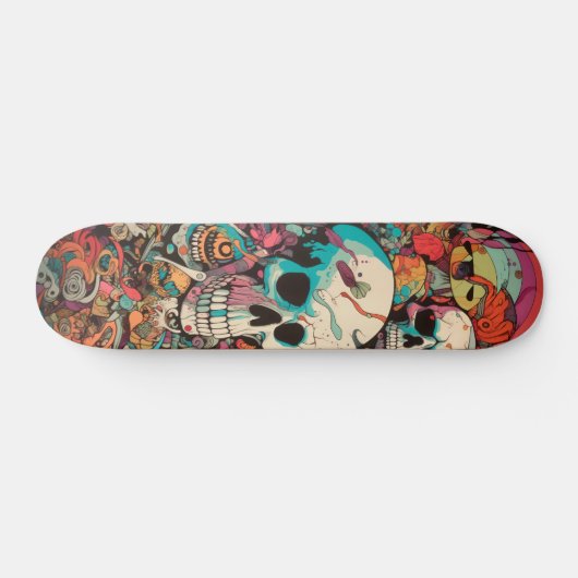 Farbiger psychedelischer Schädel Skateboard (Horizontal)