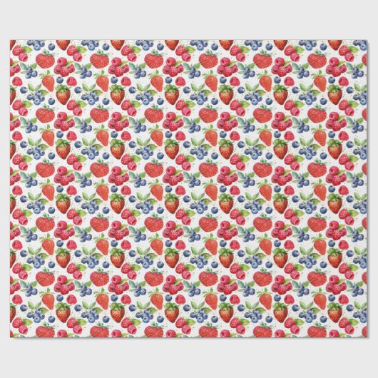 Farbiger Red Summer Berries Pattern Gold Glitzer Geschenkpapier (Flach)