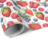 Farbiger Red Summer Berries Pattern Gold Glitzer Geschenkpapier (Rolleneckpunkt)