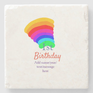 Farbiger Regenbogen 1. Geburtstag Datum Name Nachr Steinuntersetzer