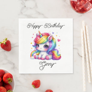 Farbiger Regenbogen-Einhorn-Geburtstag Serviette