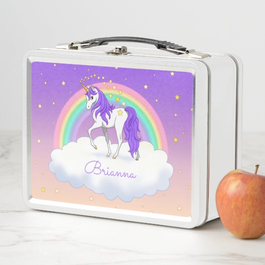 Farbiger Regenbogen-Einhorn und Sterne Metall Brotdose (Beispiel)