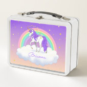 Farbiger Regenbogen-Einhorn und Sterne Metall Brotdose (Vorderseite)