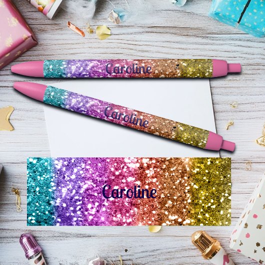 Farbiger Regenbogen Glitter Eigenname Kugelschreiber