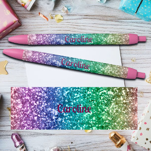 Farbiger Regenbogen Glitter Eigenname Kugelschreiber