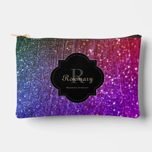 Farbiger Regenbogen Glitterfunkel Monogramm Zubehörtasche (Vorderseite)