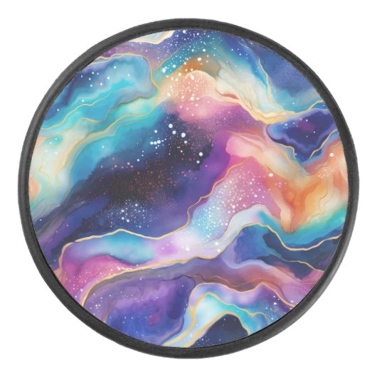Farbiger Regenbogen-Glitzer Agate Pattern Monogram Eishockey Puck (Vorderseite)