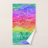 Farbiger Regenbogen-Glitzer Gold Agate Monogram Badhandtuch Set (Handtuch)